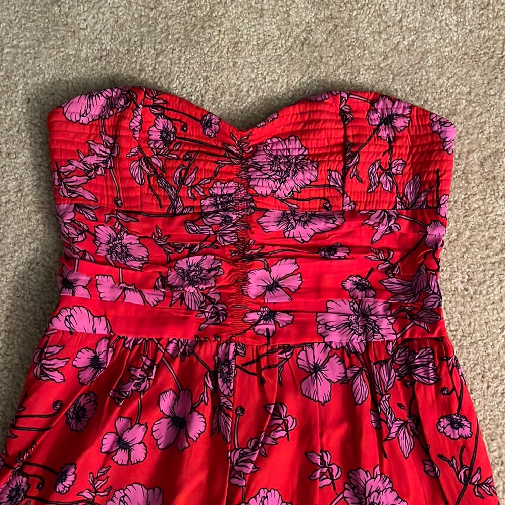 Red/Pink Floral Strapless Jumpsuit